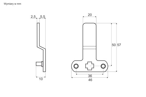 Rygiel, krzywka 3 punktowa + 2 zaciski zabezpieczające